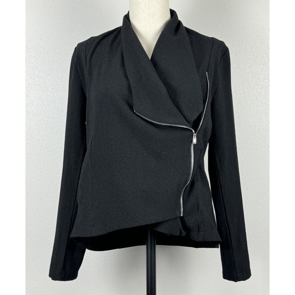 Elodie Womens Size M Black Shacket Asymmetrical Zip Front Jacket Blazer - Picture 2 of 16